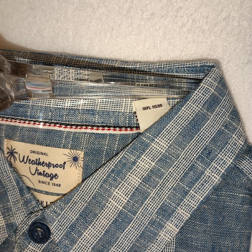 Weatherproof Vintage Linen Cotton Shirt Men L Chambray Style Blue Stripe 1573805 - Picture 6 of 6