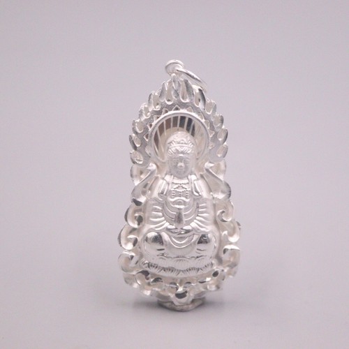 Pure 999 Fine Silver Men Women Lucky Bless Happy Flame Guanyin Pendant 10.66g - Picture 2 of 11