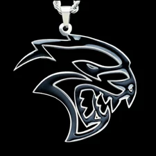 Dodge Hellcat Necklace! Black Stainless Steel Pendant + Steel Chain SRT Badging