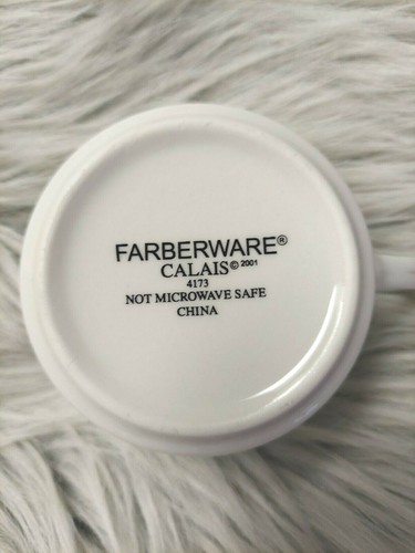 NEW Farberware Calais Coffee Cup Mug White Embossed Border Gold Rim  - Picture 3 of 3