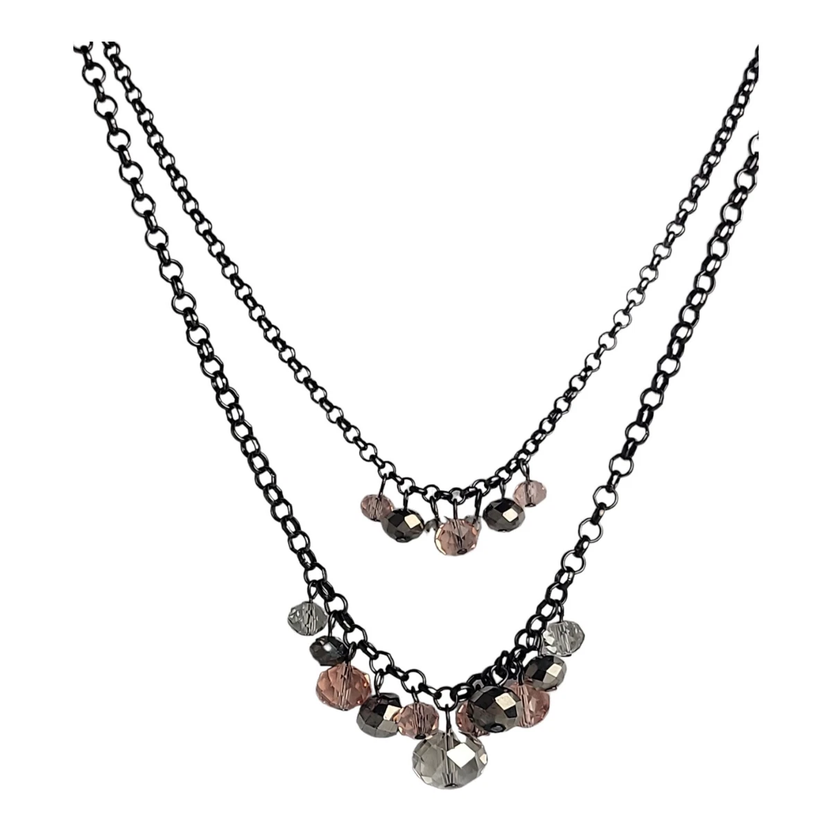Simply Vera Wang Jewelry Necklace Multi Strand Gray Chain Pink Beads Signed 15