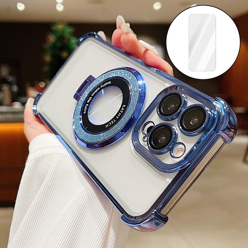 For iPhone 16 Pro Max 15 14 13 12 11 Magnetic Ring Stand Clear Glass Screen Case - 第 11/53 張圖片