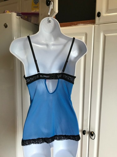 New Native Intimates Camisole BabyDoll Top Size 34C Blue with Black Lace - Picture 4 of 6