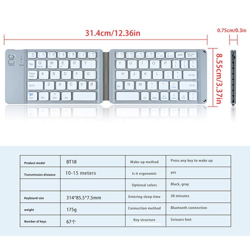 Mini Bluetooth Wireless Folding Keyboard Storage Three Systems Universal - Photo 4/13