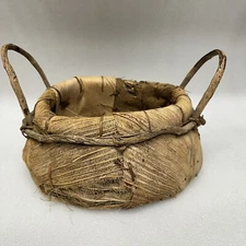 Vintage Handwoven Palm Frond Fiber & Vine Basket Native Rustic Primative Wood XL