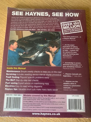 BMW 5 Series DIESEL E60 E61 Haynes Workshop Repair Manual 2003-2010 NEW - Picture 2 of 3