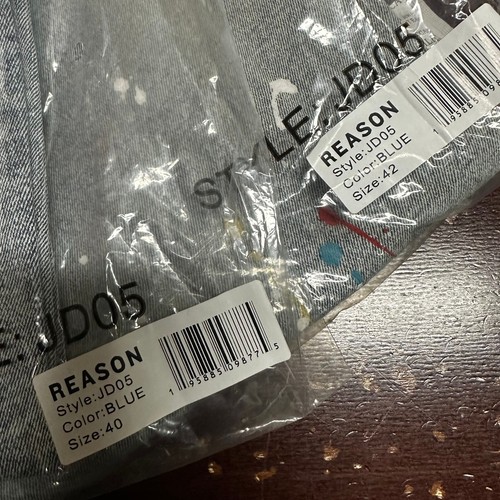 Pantalones de mezclilla rectos Reason para hombre azul corazón de la oscuridad retazos 5 bolsillos 40 42 - Imagen 6 de 6