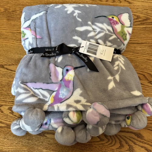 Vera Bradley Happy Hummingbirds Whimsy Pom coperta in pile 80” x 50” NUOVO