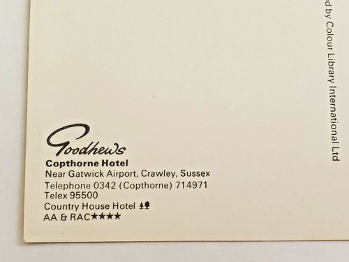 GOODHEWS HOTELS & RESTAURANTS GATWICK AIRPORT HOTEL POST CARD CRAWLEY SUSSEX - Picture 5 of 5