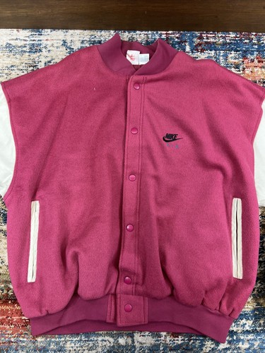 Vtg Nike Air Letterman Bomber Jacket Leather, Wool Rare Mauve Mens Sz M Varsity - Picture 3 of 16