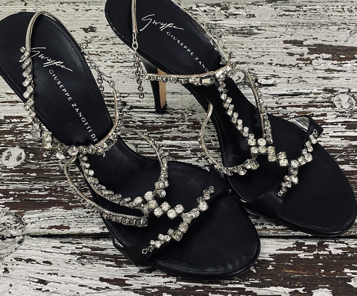 GIUSEPPE ZANOTTI 黒 クリスタルフラワー パンプス 37 難あり FLEUR