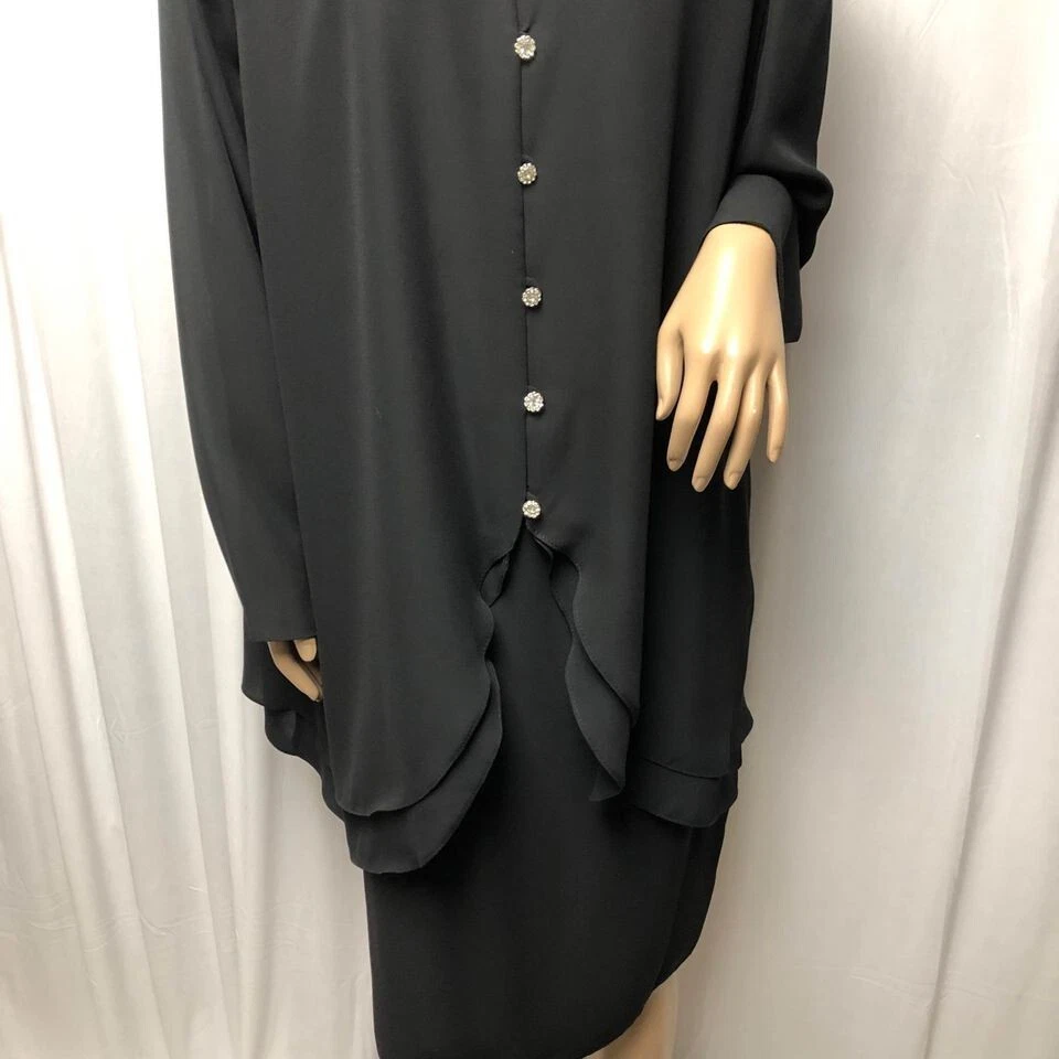 David Rose Two Piece Skirt Dress Vintage Womens Size 18W Black Beaded Neckline - Image 4 of 4