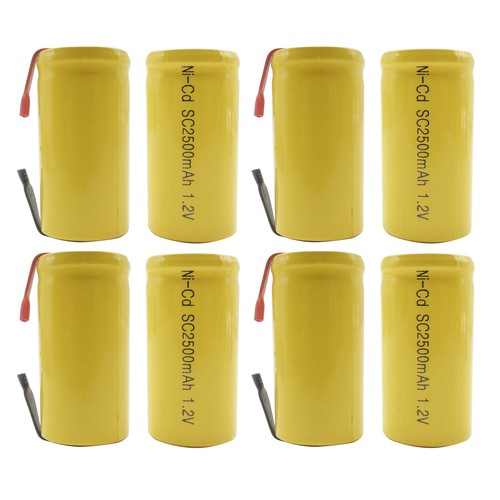 8PCS Sub C 2500mAh 1.2V Ni-CD Rechargeable Battery Tabs Power Tools Pack Yellow
