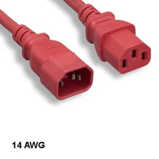 Kentek Red 2' ft 14 AWG Color Power Cord IEC60320 C13 To IEC60320 C14 15A/250V