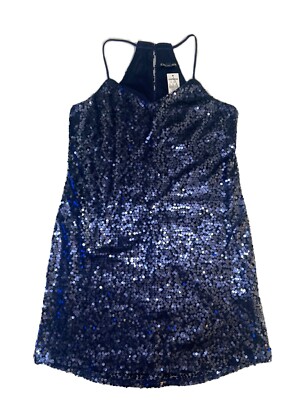 Express Women's Navy Blue Sequin Spaghetti Strap Mini Dress Size Small |  eBay