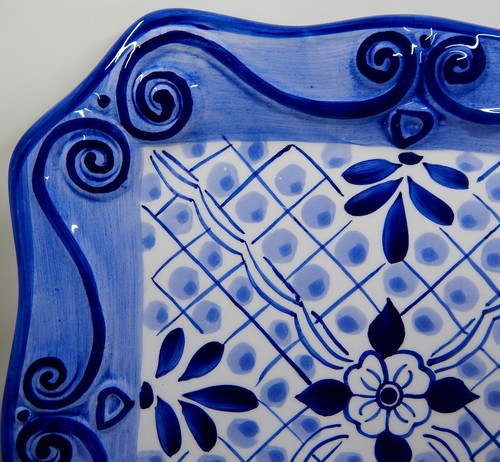 Tabletops Unlimited Lisbon Dinner Plate Hand-Painted Blue White - Picture 2 of 9