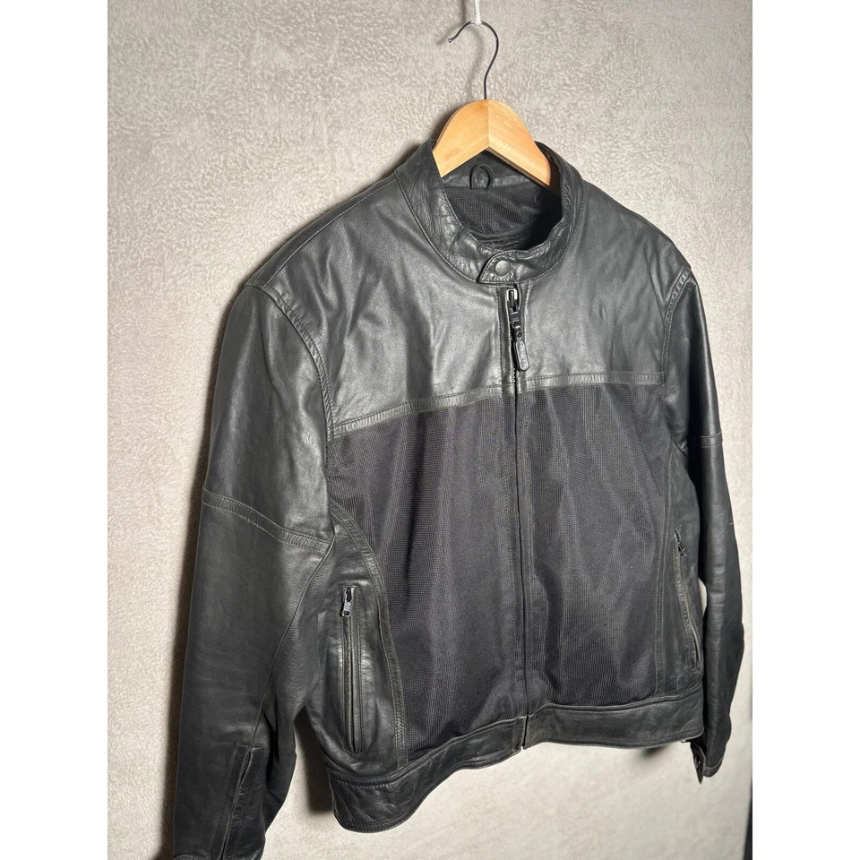River Road Pecos 网眼皮革摩托车夹克黑色男式 42 码 — 第 3/4 张图片