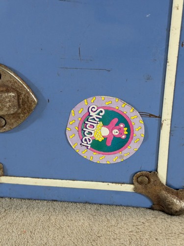 Vintage Blue Metal Doll Trunk Girl With Purse & Bear - Picture 5 of 24
