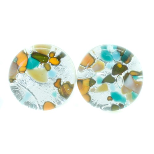 Murano Vetro Gemelli Circolare Argento Arancione Multi Venice Matrimonio Fatto A - Foto 2 di 8
