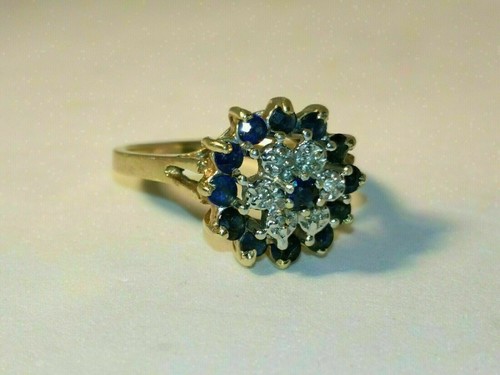 1.50 CT Lab-Created Sapphire Diamond Cluster Wedding Ring 925 Yellow Gold Plated - Picture 2 of 7