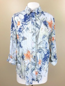 Chicos-Sz-2-Top-Button-Up-Crinkle-Abstract-Floral-Roll-Tab-Sleeve-Semi-Sheer