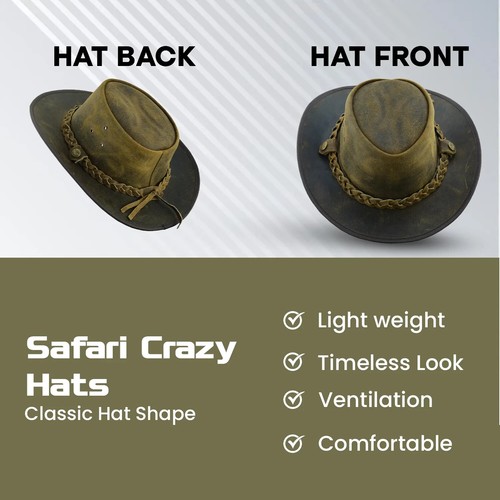 Safari Crazy Leather Hats Outback Traveller Hat - Picture 23 of 38