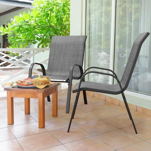 6 Pieces Garden Chairs Stackable Balcony Chairs Garden Chair High-Backed Steel Frame - Picture 22 of 32