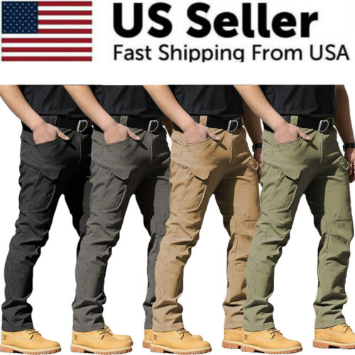 Tactical Mens Cargo Pants Waterproof Work Hiking Combat Outdoor Trousers Pants - Picture 1 of 42