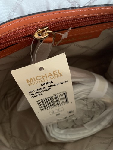 NWT Michael Kors Sienna Medium Leather Messenger Handbag Purse Orange Spice - Picture 10 of 10