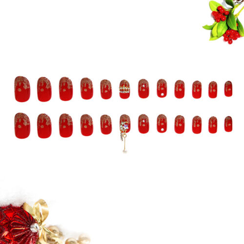 24 Pcs Decorative Fake Nails Colored Nails Tips Red False Nails - Foto 8 di 12