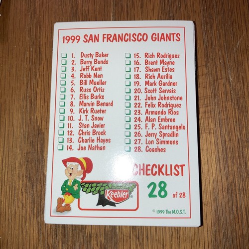 1999 Keebler San Francisco SF Giants MLB Baseball Team Trading Cards Pack 28 - Picture 4 of 4