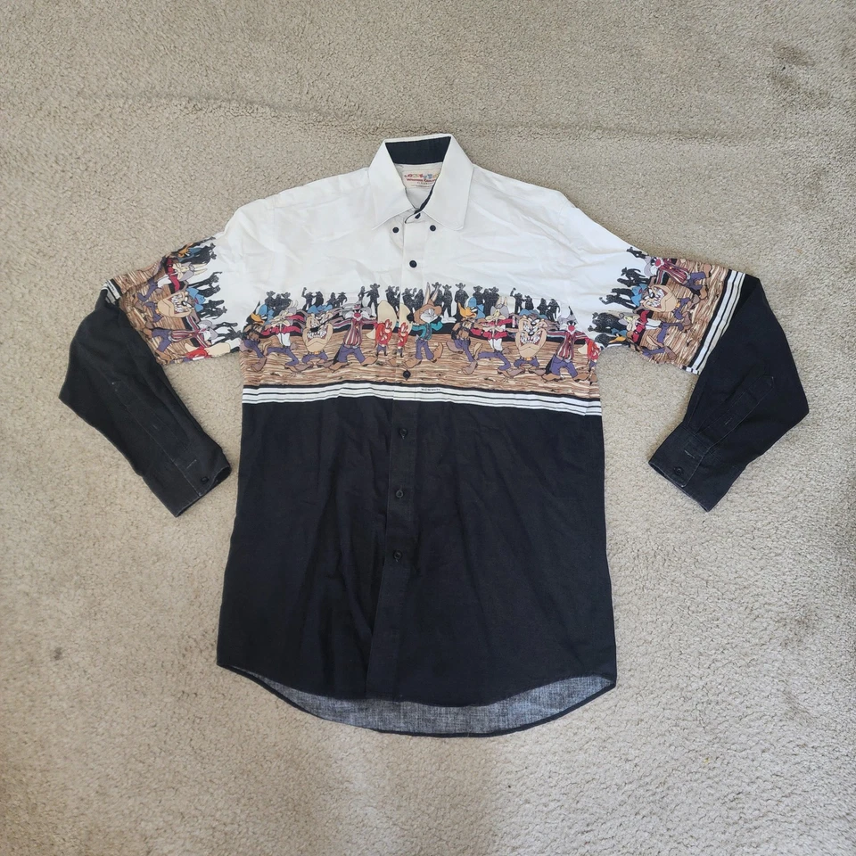 Camisa Looney Tunes Western Collection By Karman Para Hombre Mediana Negra Abotonada Bichos Foto 2 de 4