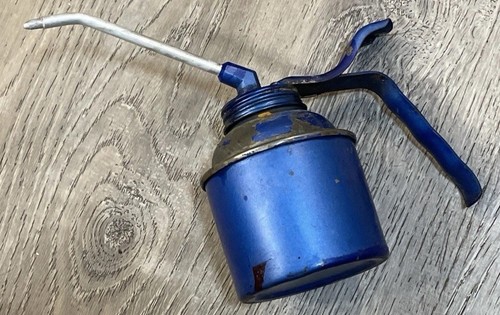 Vintage Pressol Thumb Oiler Pump Oil Can Garage Shop Tool - Blue Patina