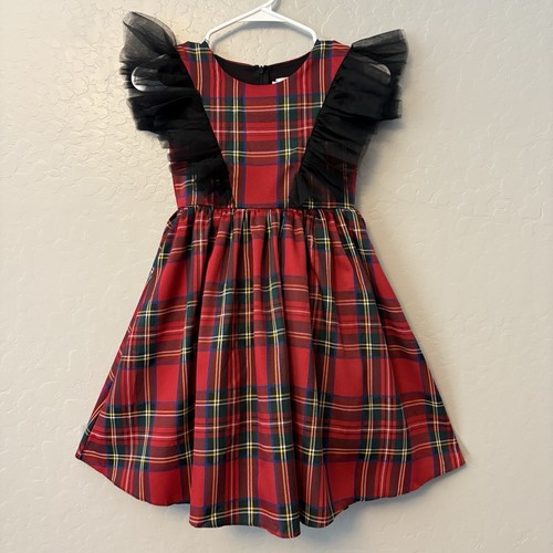 Trish scully milly red plaid dress with black tulle ruffles size 7 - Picture 1 of 21