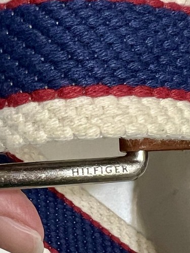 Tommy Hilfiger Belt Men's Size 38 Red White Blue Woven Stripe Leather Trim EUC - Picture 4 of 6