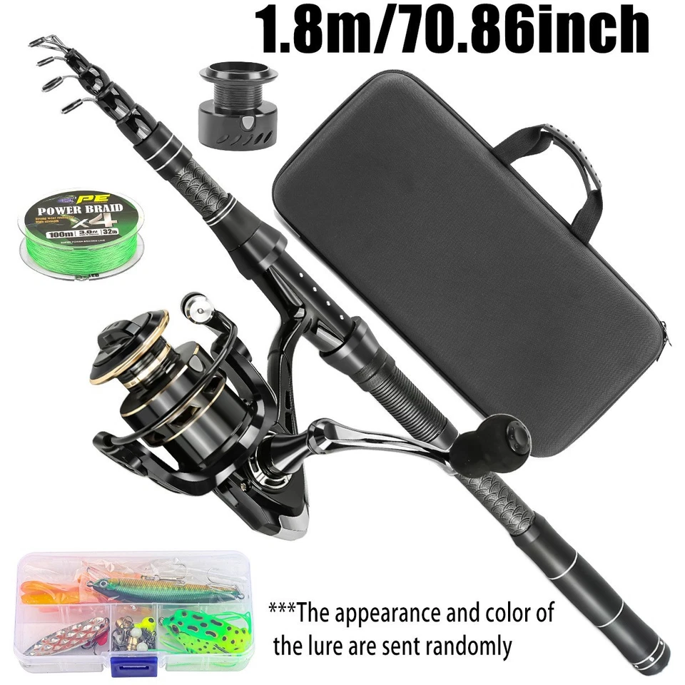 Combo de caña de pescar y carrete caña telescópica de fibra de carbono juego de caña de viaje de agua salada Foto 2 de 4