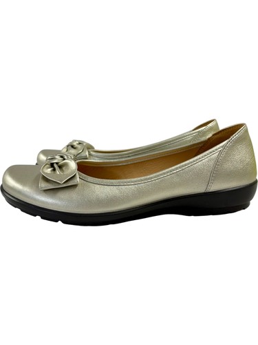 Hotter Jewel Flats Leder Schleife weiß gold UK 7 Comfortschuhe metallic