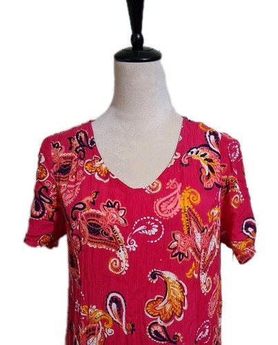 Woman Within Maxikleid rosa orange Paisley Größe Small zierlich Crinkle hauchdünn Boho - Bild 8 von 13