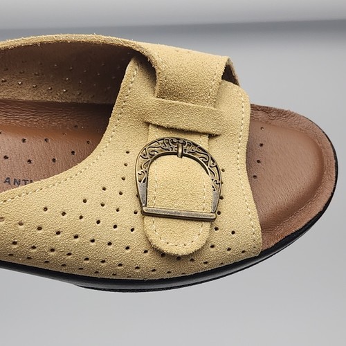 Flexus Sandal Shoe 1.75" Anatomic Heel Size 10 Adjustable Slip-On Beige Leather - Picture 7 of 15