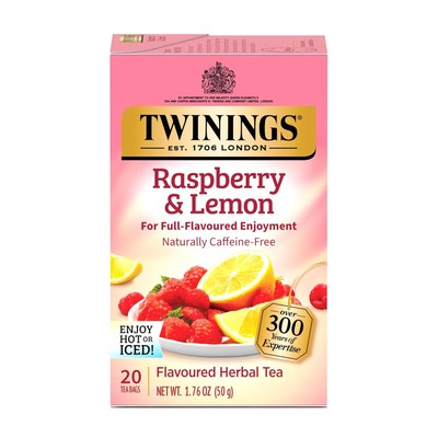 Twinings Raspberry Lemon Herbal Tea Bags 20 Count Individually Wrapped