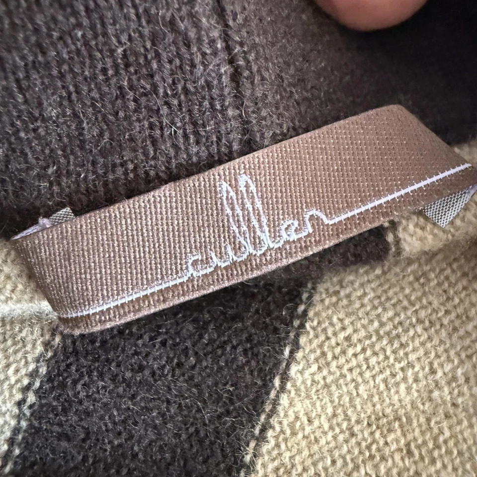 Cullen 毛衣女式中号棕色象牙条纹 100% 羊绒开放式开衫 — 第 3/4 张图片