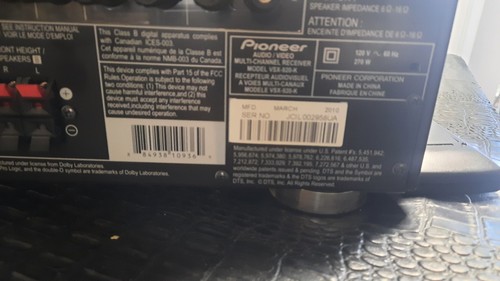 Pioneer Audio/video Multi-channel Receiver VSX 920 W/remote Bundle Tested Works - Picture 12 of 12