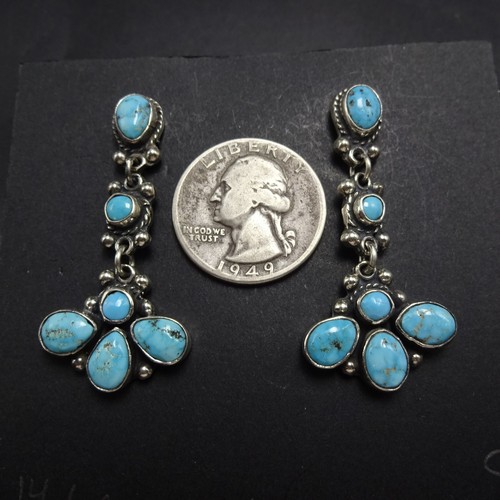 FEDERICO JIMENEZ Sterling Silver TURQUOISE Cluster Dangle EARRINGS Pierced - Picture 3 of 15