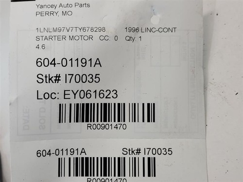 1995-00 LINCOLN CONTINENTAL STARTER MOTOR ID F50U11000AA THRU AC F50U11000AA - Bild 7 von 7