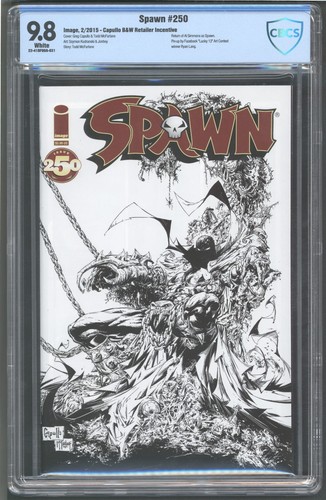 SPAWN #250 CAPULLO B+W 1:25 RETAILER INCENTIVE SKETCH VARIANT 2015 CBCS 9.8 - Picture 1 of 2
