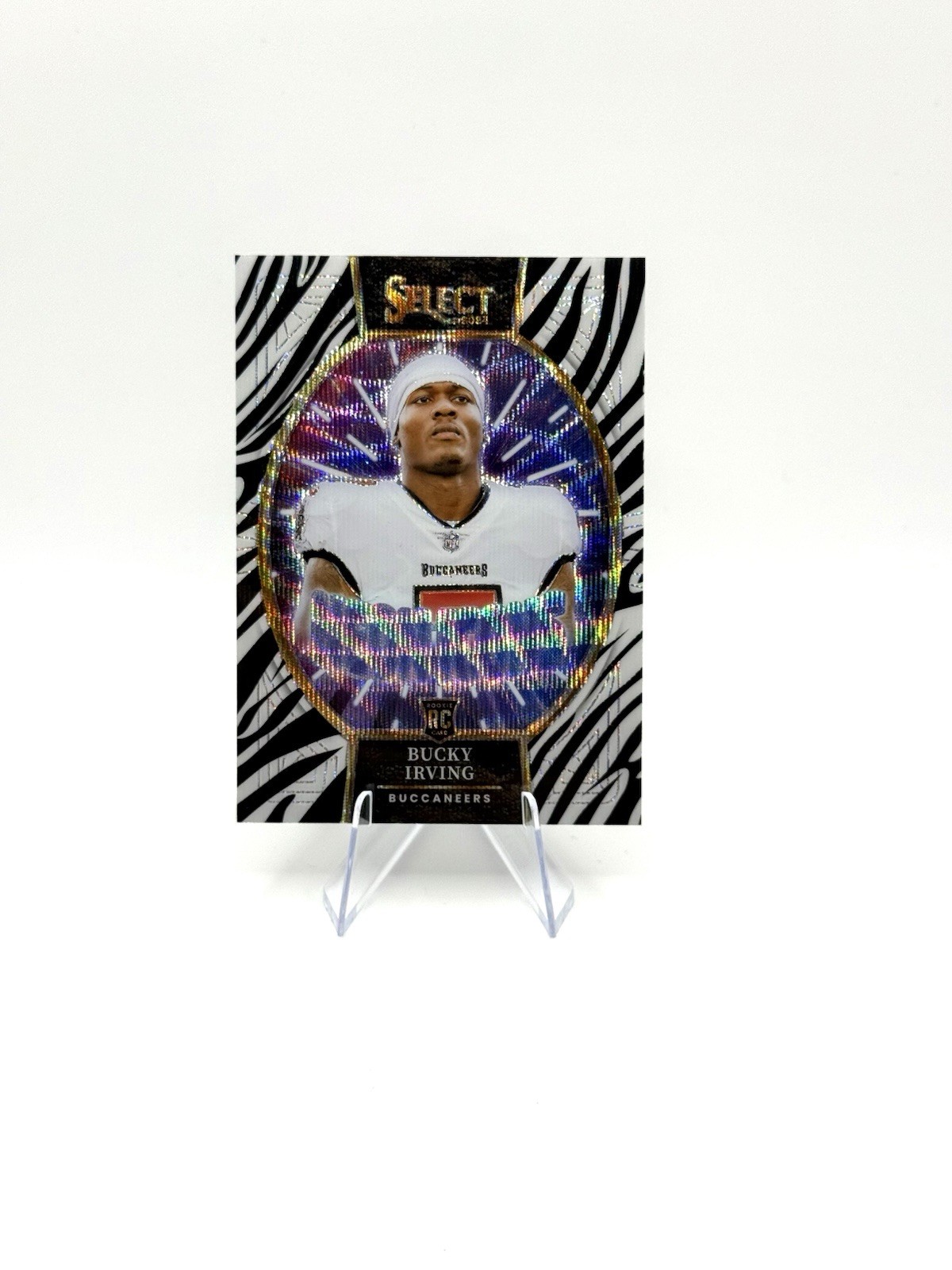 🔥 2024 Select Bucky Irving Zebra Neon Icons RC SSP Buccaneers Rookie 🔥