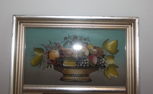 Silver Framed Wall Mirror Reverse Painted Fruit Basket 9.5"X18.75" - Picture 3 of 8