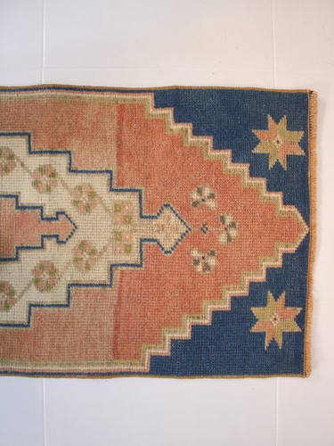Mini alfombra vintage anudada a mano naranja azul felpudo tribal alfombra de acento 2x4 pies - Imagen 6 de 10