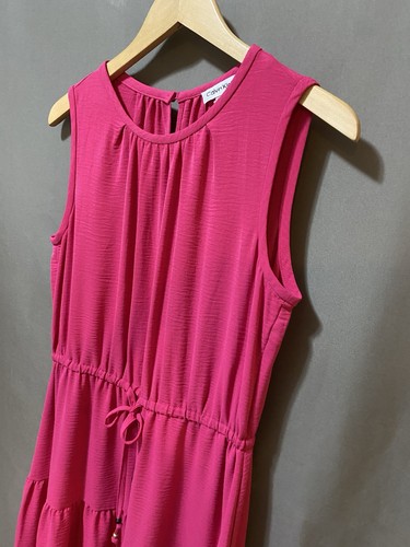 NWOT Calvin Klein Women Sleeveless Tie Waist Tiered Texture Maxi Dress SZ 8 Pink - Picture 5 of 12