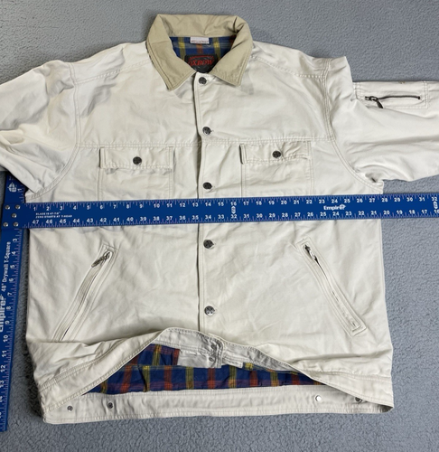 Vintage 90s Oxbow Grant Heavy Denim Jacket Plaid Lined Button Front Mens XL Tan - Bild 20 von 24